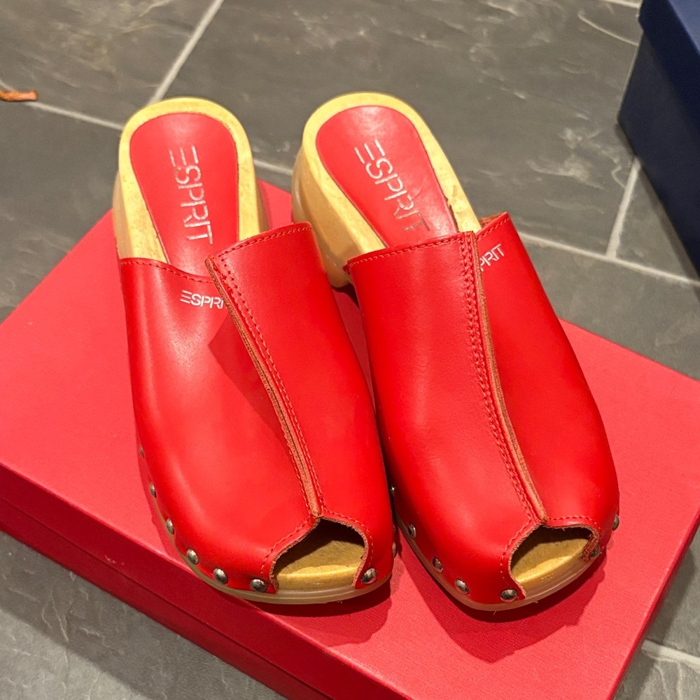 Esprit Red Leather Mules